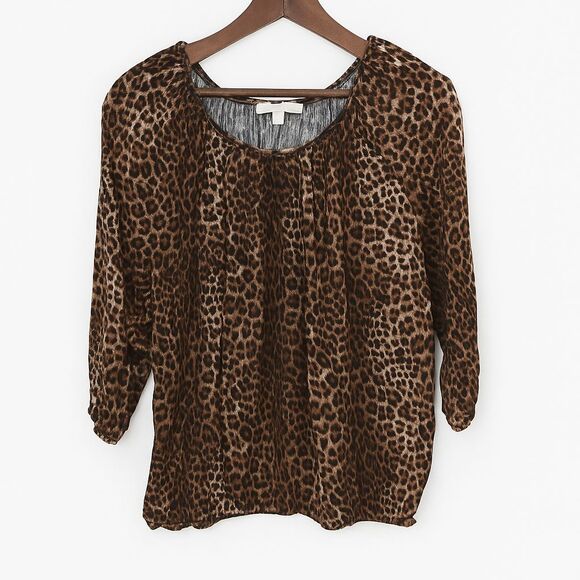 Michael Michael Kors Top Blouse Womens Size L Animal Print Bubble Hem Mob Wife - Picture 1 of 11